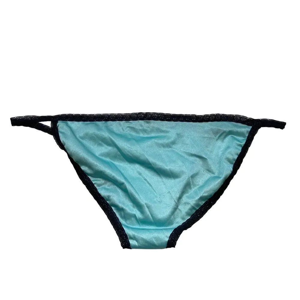 Vintage Nan Flower Blue and Black Two Piece Lingerie Set Camisole Panties Medium